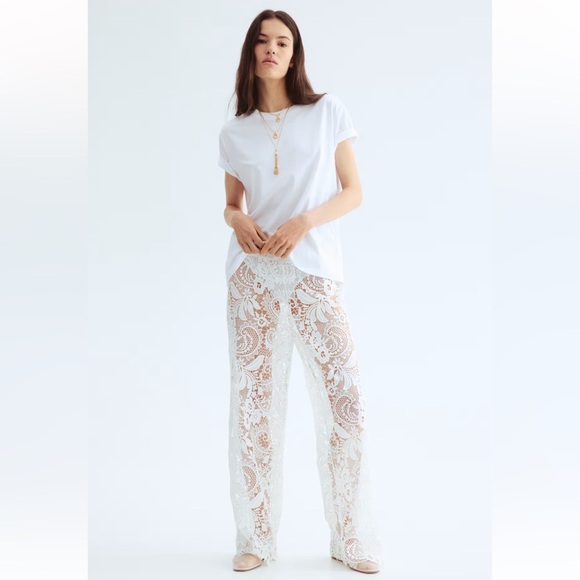 NWT H&M WIDE-LEG LACE PANTS - Picture 4 of 7